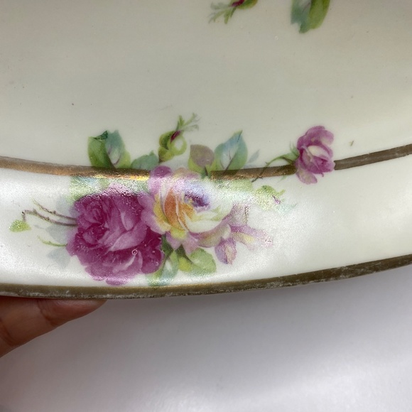 Antique Bavaria GERMANY Oval Relish Dish green Flowers Gold Edge 10" - Picture 2 of 12